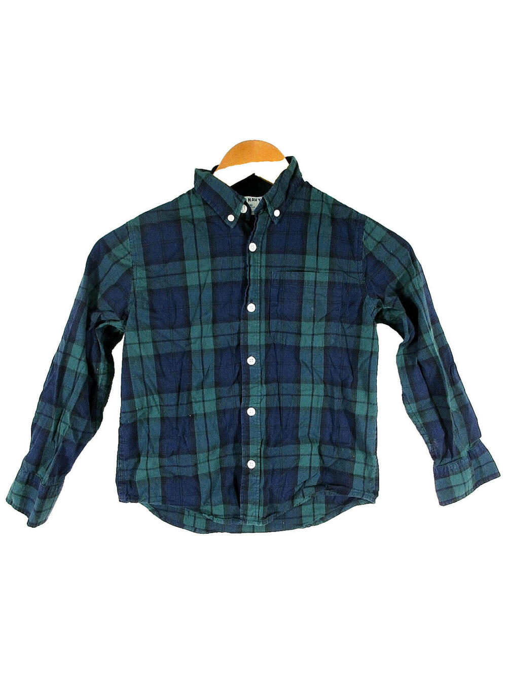 Old Navy Boys Button Front Pleated Shirt Long Sleeve Collared Size M Green